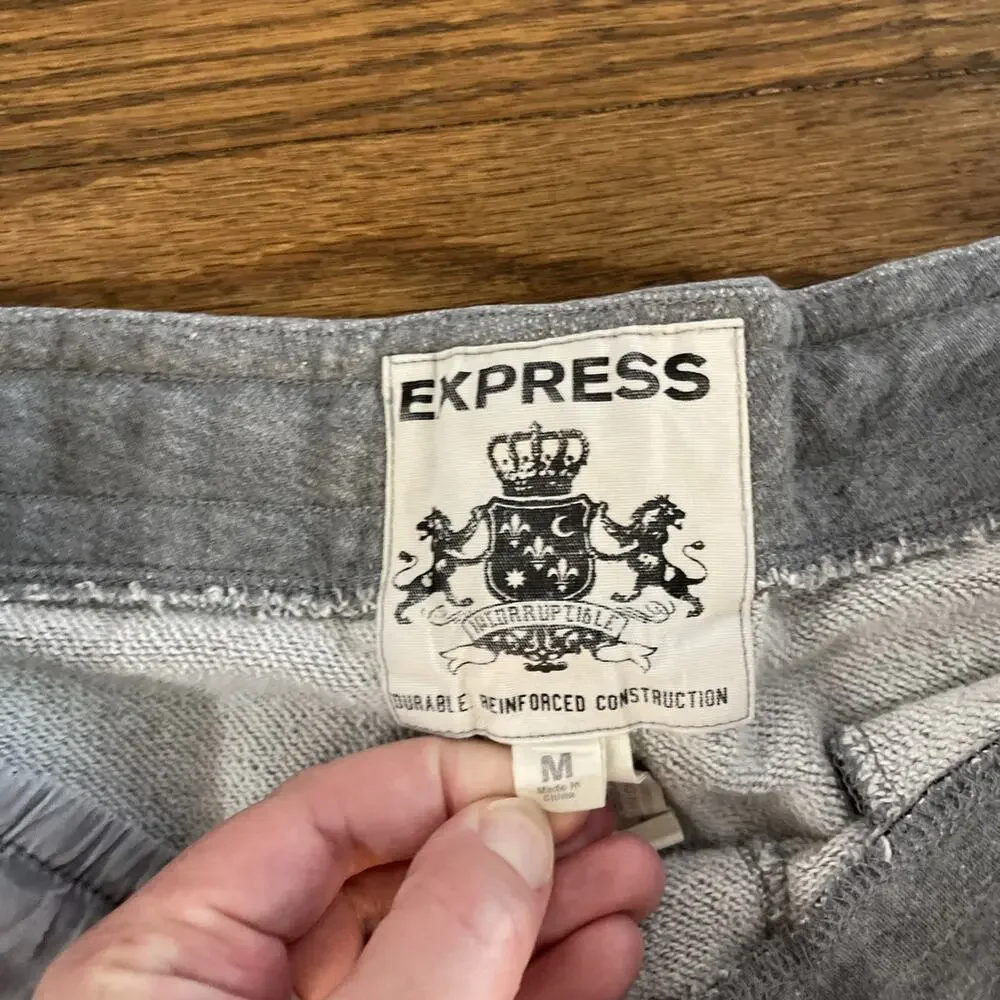 Y2K Express Men’s Shorts Size Medium Lion Embroidered Gray Cotton Cut Off Sweats